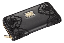 Кошелёк женский DOLCE&GABBANA чёрный кожаный с рисунком из ткани