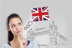 Начните учить английский. Девушка, флаг Великобиртании, символ Лондона