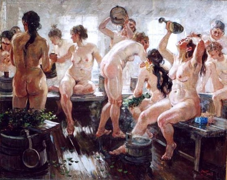 Польза бани для красоты. А.Герасимов. Баня. 1938